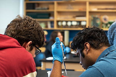 Landmark College students working in biology lab.