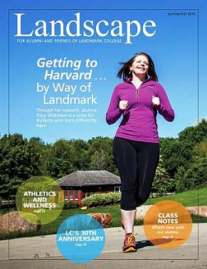 Cover image of 2015 Landscape magazine with alumna running